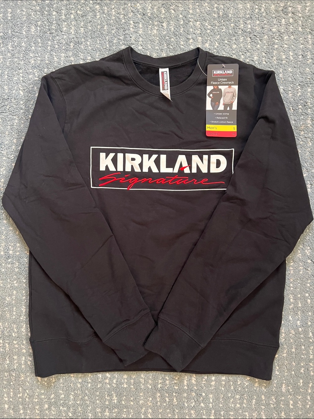 NWT Kirkland Signature Costco Unisex Black Crewneck Sweatshirt with Red Logo